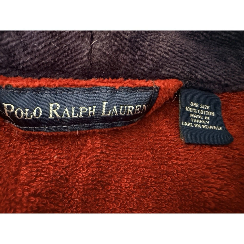 Polo Ralph Lauren Maroon Velour Bathrobe Robe BIG PONY Belted One Size Cotton - Picture 6 of 7